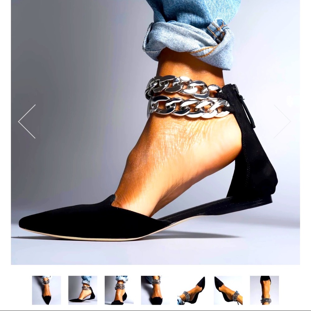 Aminah Abdul Jillil - size 9 chain flat black suede shoes